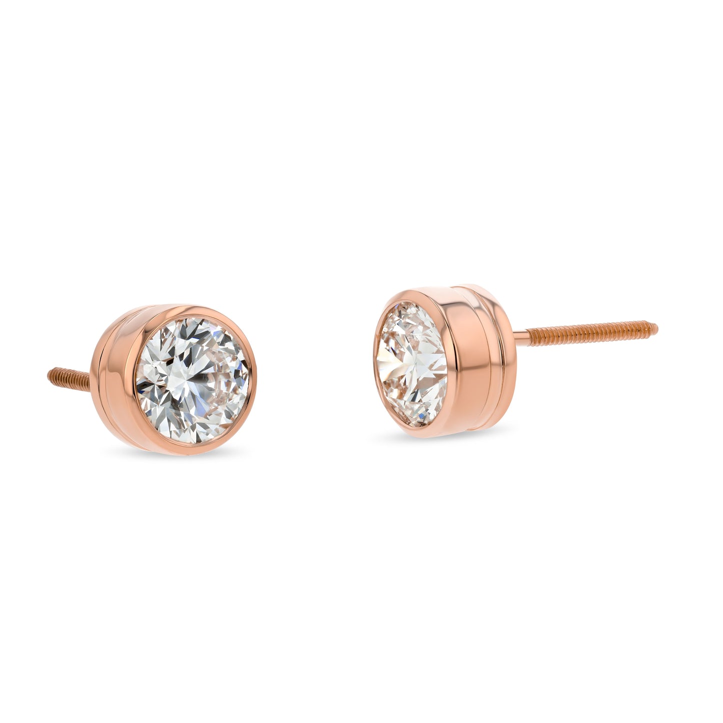 14k Rose Gold Bezel Round Diamond Stud Earrings 1ctw (5.2mm Ea), G Color, Si3 Clarity