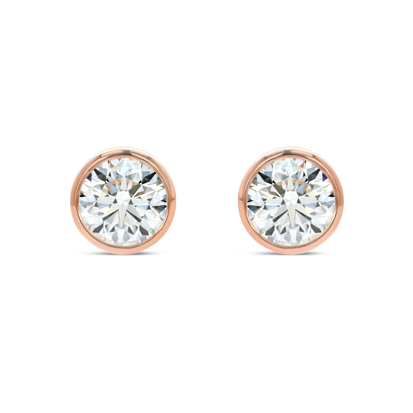 14k Rose Gold Bezel Round Diamond Stud Earrings 1ctw (5.2mm Ea), H Color, Si3-i1 Clarity