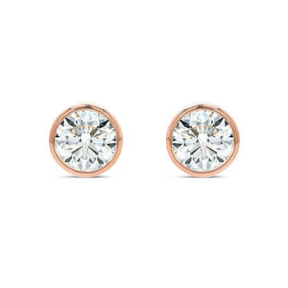 14k Rose Gold Bezel Round Diamond Stud Earrings 1ctw (5.2mm Ea), H Color, Si3-i1 Clarity