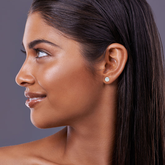 Platinum Bezel Round Diamond Stud Earrings 1ctw (5.2mm Ea), H Color, Si3-i1 Clarity