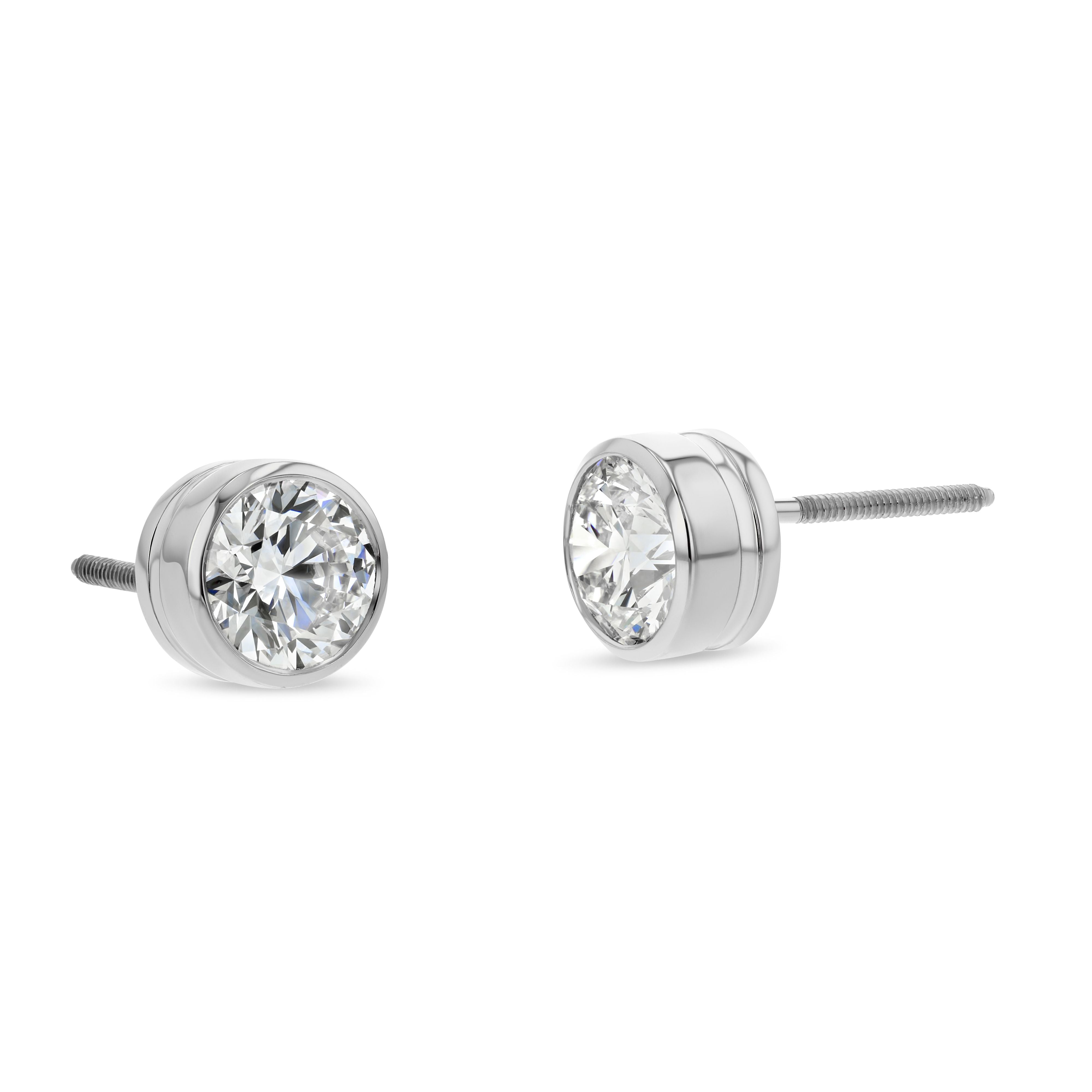 14k White Gold Bezel Set Round Brilliant Diamond Stud Earrings (1.5 Ct.  T.w., Si1-si2 Clarity, H-i Color)