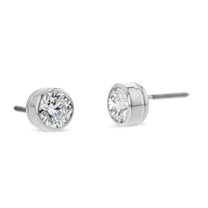 Platinum Bezel Set Round Brilliant Diamond Stud Earrings (0.75 Ct. T.w., Vs1-vs2 Clarity, F-g Color) – detail view | RockHer
