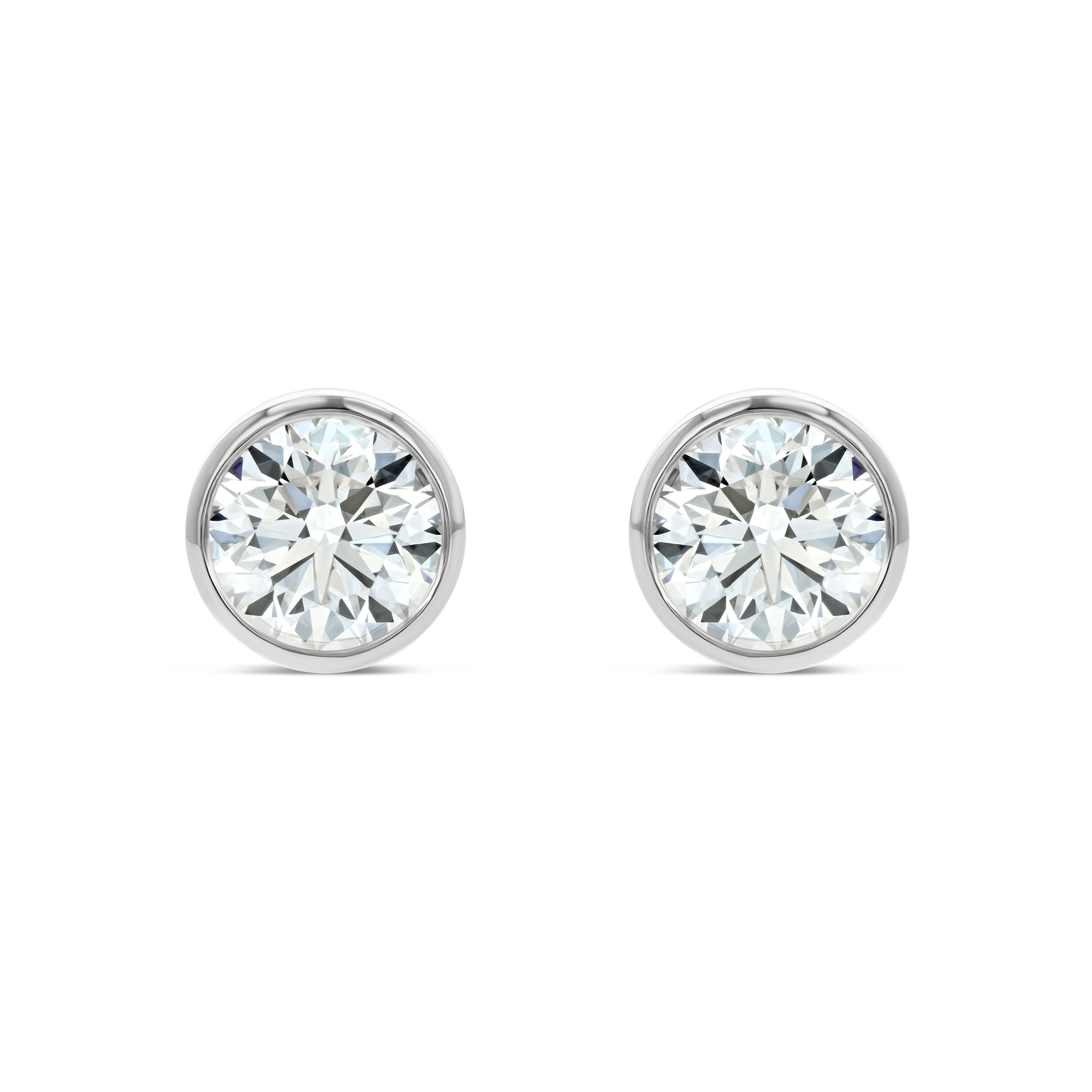 14k White Gold Bezel Set Round Brilliant Diamond Stud Earrings (1.5 Ct.  T.w., Si1-si2 Clarity, H-i Color)