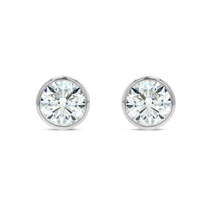 18k White Gold Bezel Round Diamond Stud Earrings 1ctw (5.2mm Ea), G Color, Si3 Clarity