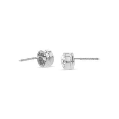 14k White Gold Bezel Round Diamond Stud Earrings 1/2ctw (4.1mm Ea), G-h Color, I1 Clarity