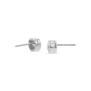 Platinum Bezel Round Diamond Stud Earrings 1ctw (5.2mm Ea), G Color, Si3 Clarity – side profile | RockHer