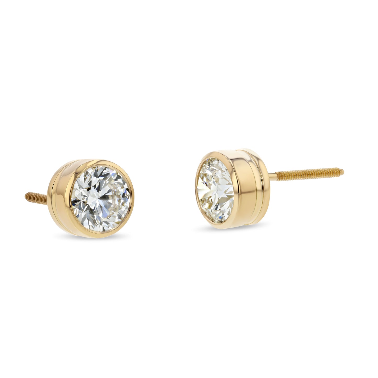 14k Yellow Gold Bezel Round Diamond Stud Earrings 1ctw (5.2mm Ea), G Color, Si3 Clarity