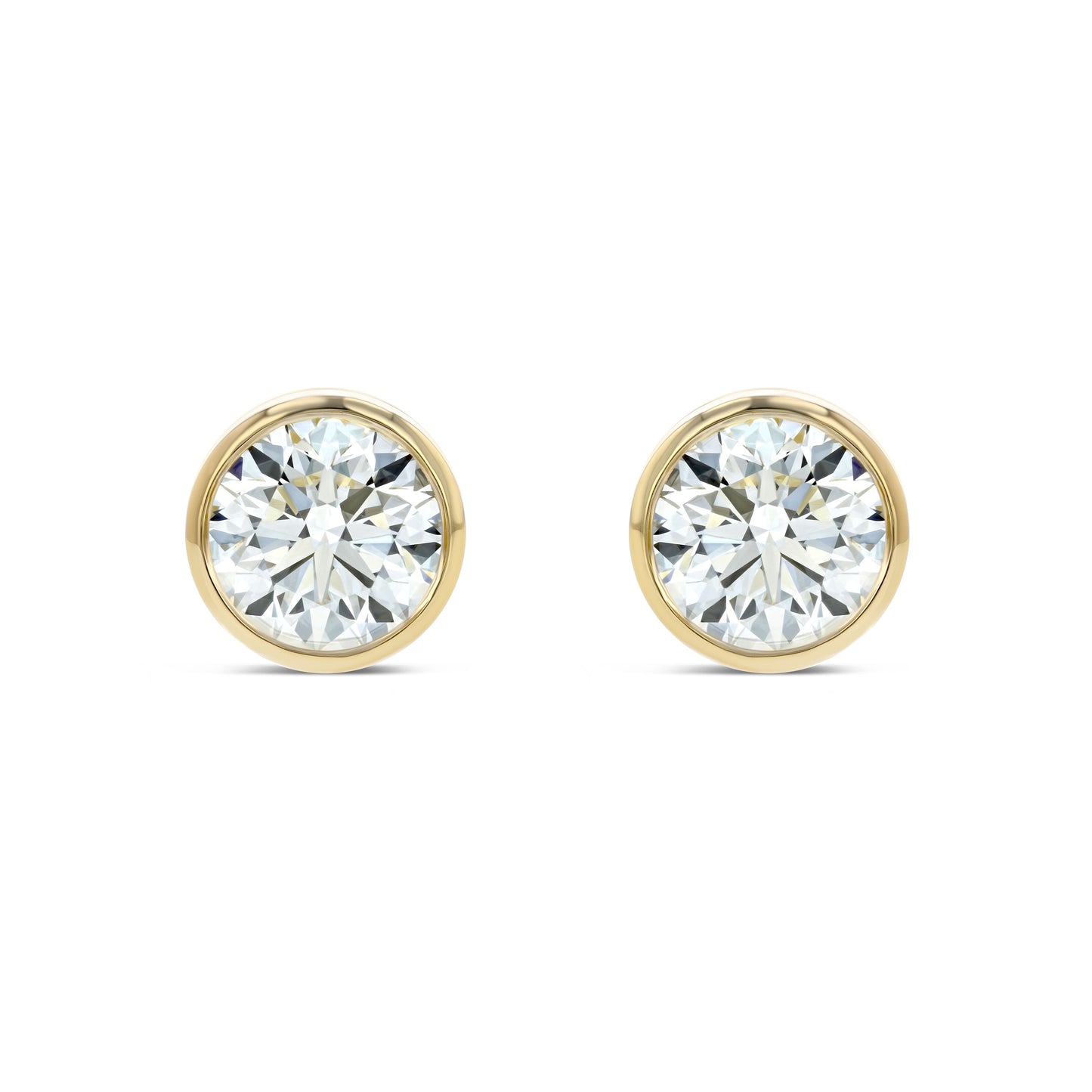 18k Yellow Gold Bezel Round Diamond Stud Earrings 1ctw (5.2mm Ea), H Color, Si3-i1 Clarity