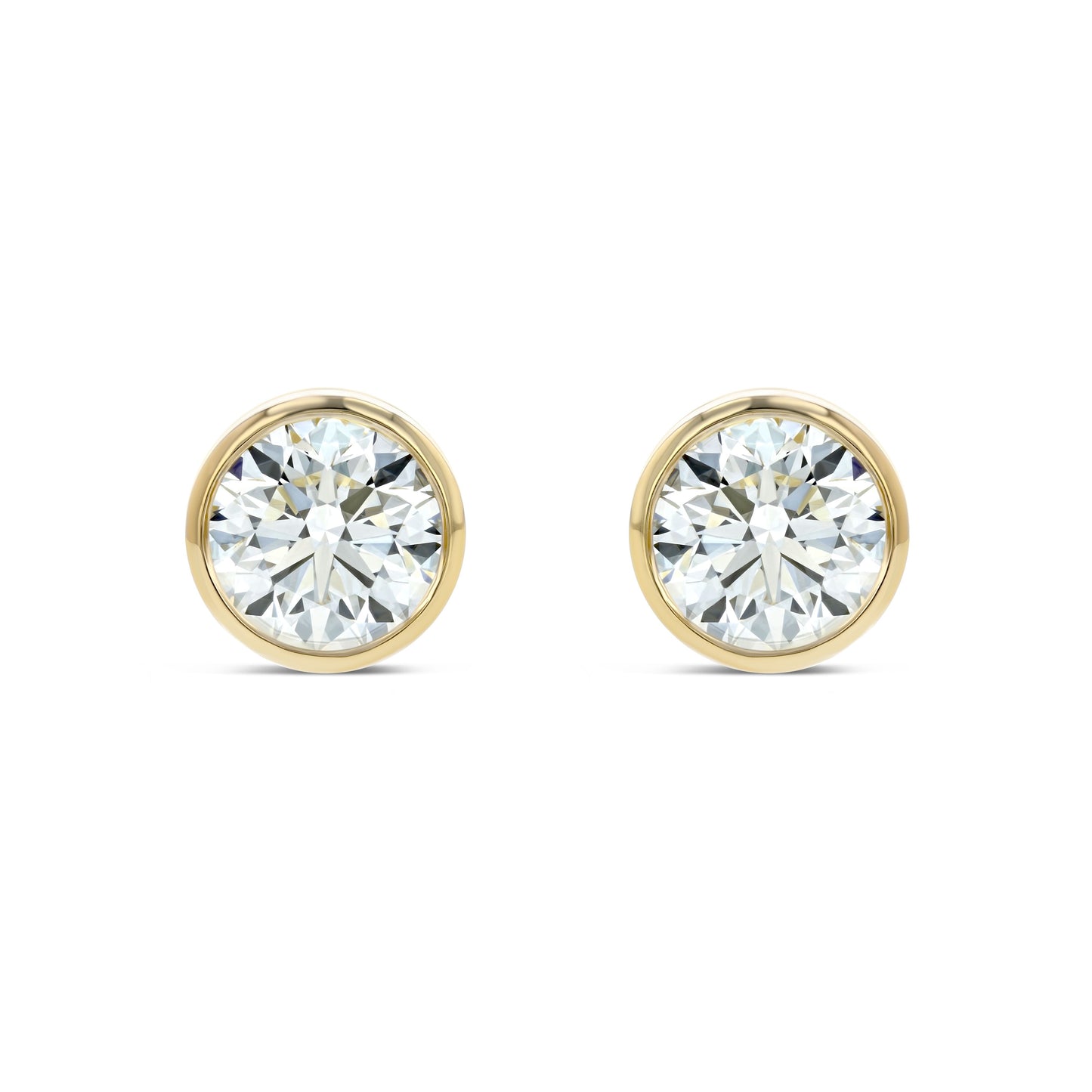 18k Yellow Gold Bezel Set Round Brilliant Diamond Stud Earrings (1.48 Ct. T.w., Vs1-vs2 Clarity, H-i Color)