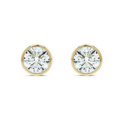 18k Yellow Gold Bezel Set Round Brilliant Diamond Stud Earrings (1.06 Ct. T.w., Vs1-vs2 Clarity, F-g Color)