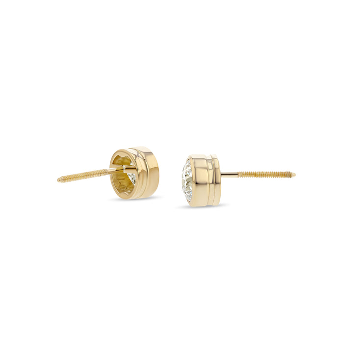 18k Yellow Gold Bezel Round Diamond Stud Earrings 1ctw (5.2mm Ea), G Color, Si3 Clarity