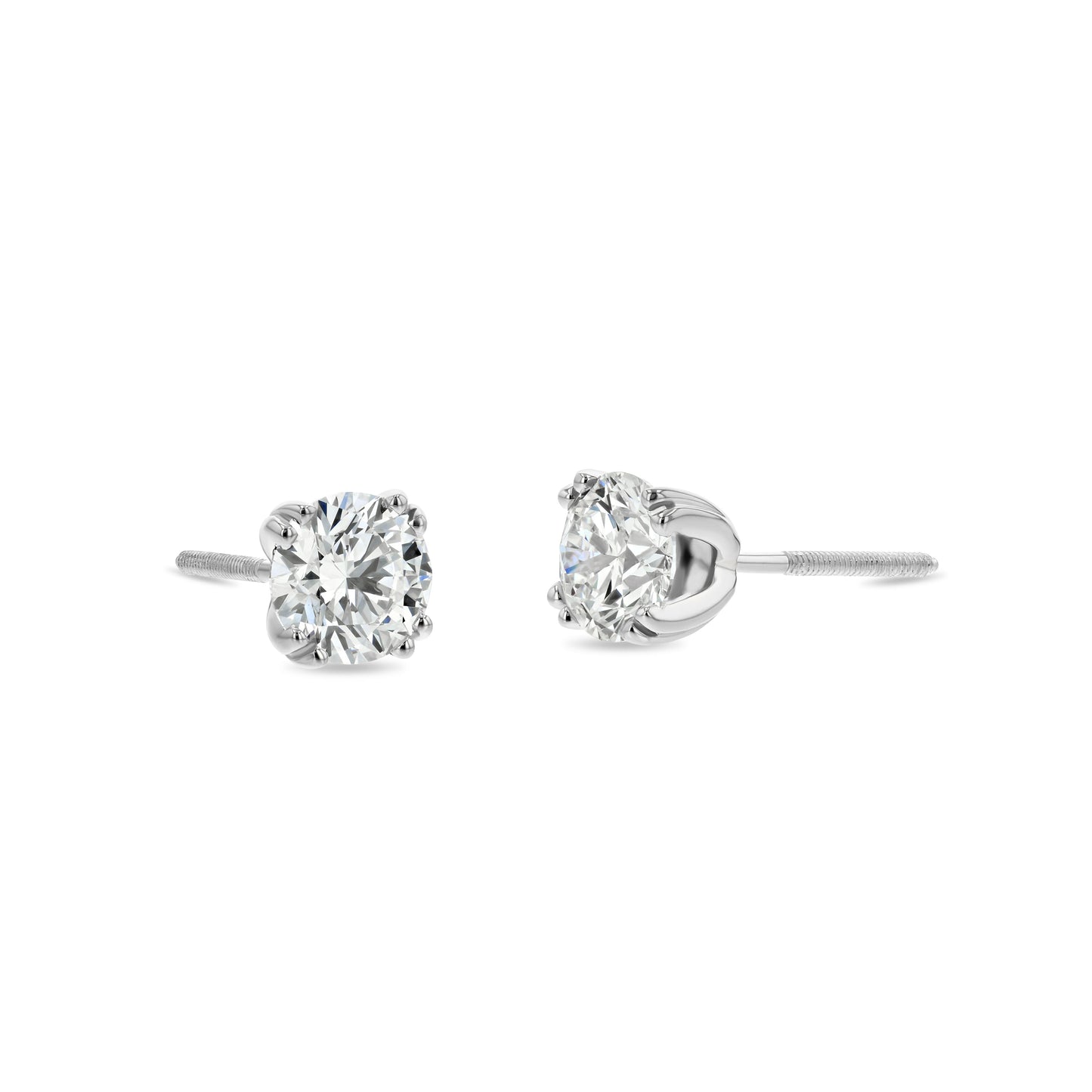 Platinum 8-prong Round Brilliant Diamond Stud Earrings (0.75 Ct. T.w., Vs1-vs2 Clarity, F-g Color) – detail view | RockHer