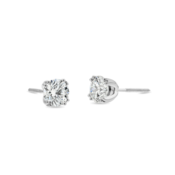 Platinum 8-prong Round Brilliant Diamond Stud Earrings (0.75 Ct. T.w., Vs1-vs2 Clarity, F-g Color) – detail view | RockHer