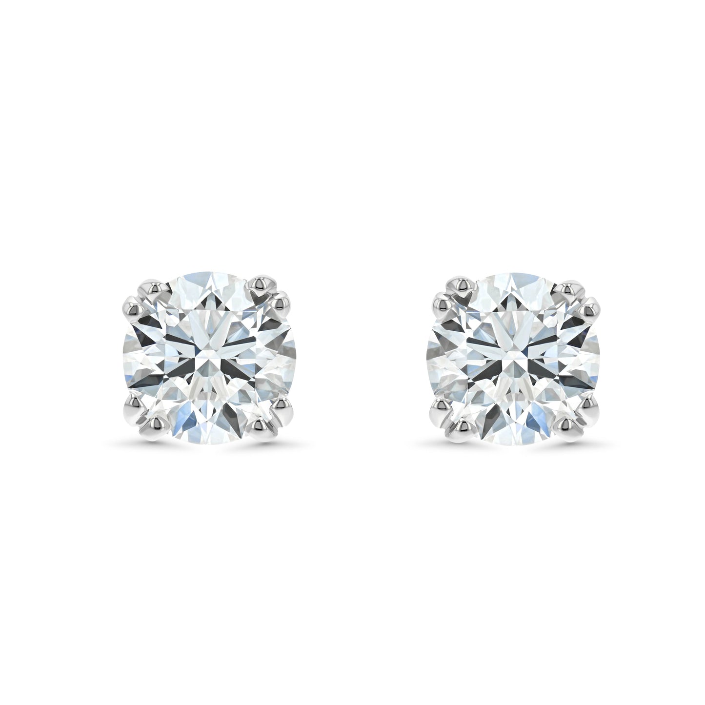 14k White Gold Double Prong Round Diamond Stud Earrings 1ctw (5.2mm Ea), H Color, Si3-i1 Clarity