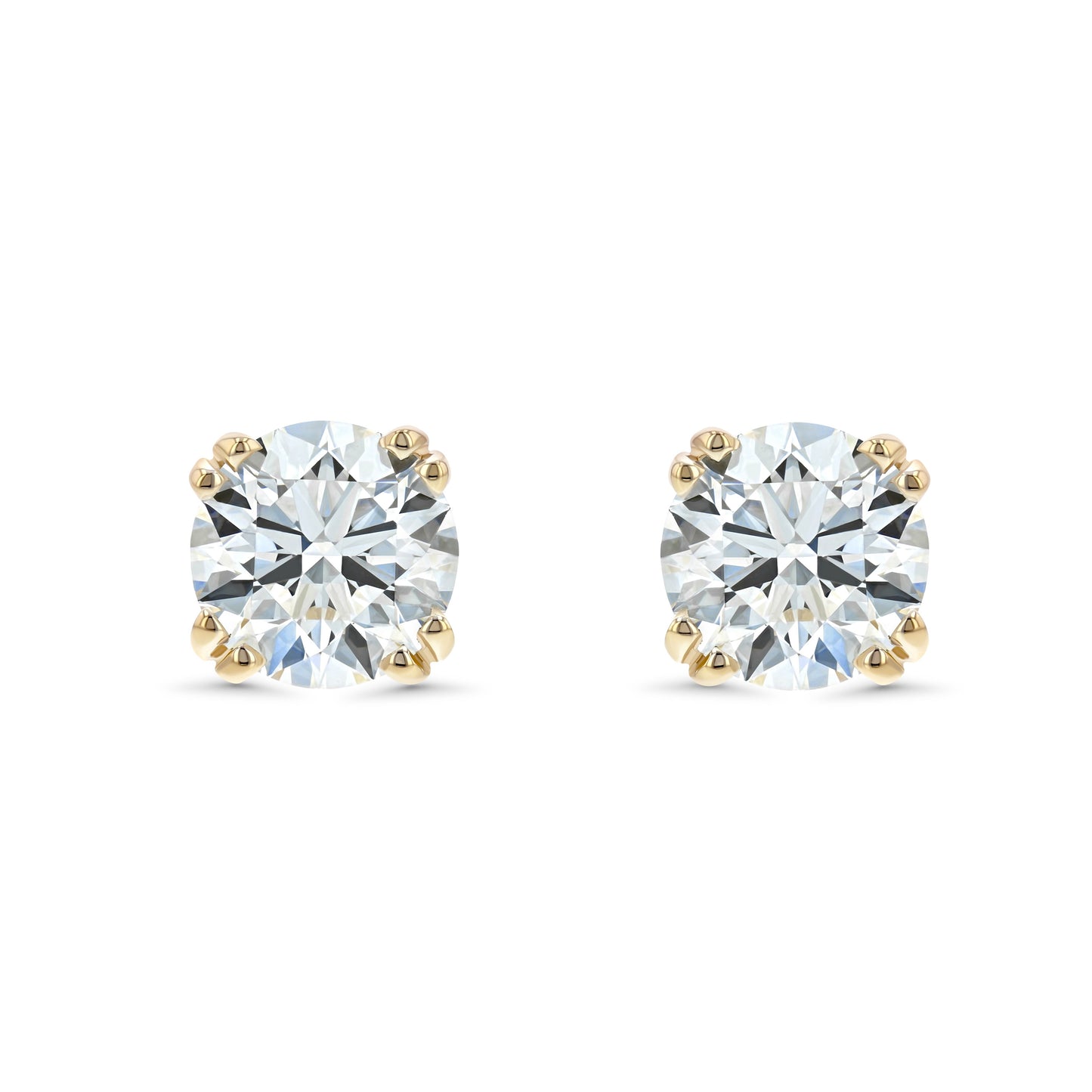 18k Yellow Gold 8-prong Round Brilliant Diamond Stud Earrings (1.48 Ct. T.w., Vs1-vs2 Clarity, H-i Color)