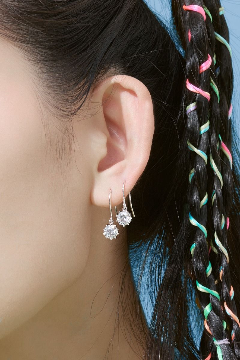 ROCKHER.925 Sterling Silver Tiara 9- Prong 2CTW Cubic Zirconia Dangle Drop Earring | RockHer