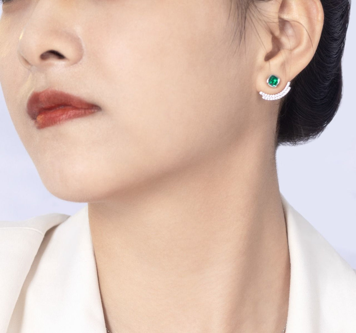 ROCKHER .925 Sterling Silver Bezel Set Created Green Emerald Cubic Zirconia Stids with Adjustable Pierced CZ Earring Half...