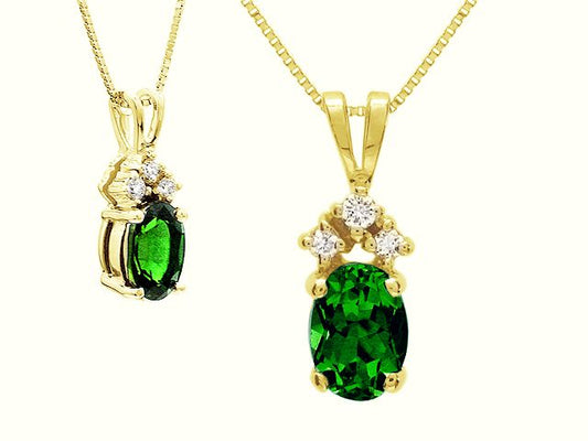Created Emerald And Diamond Pendant In 14k Yellow Gold