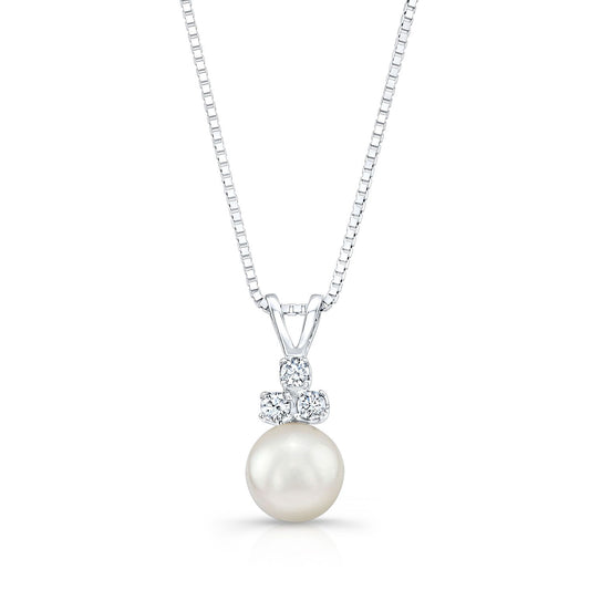 White Pearl & Diamond 14k Pendant
