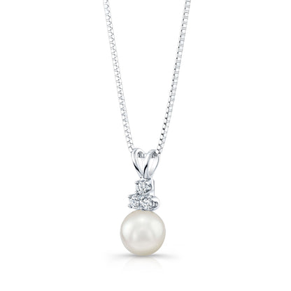 White Pearl & Diamond 14k Pendant