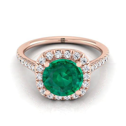 14K Rose Gold Round Brilliant Emerald Simple Prong Set Halo Engagement Ring -1/3ctw