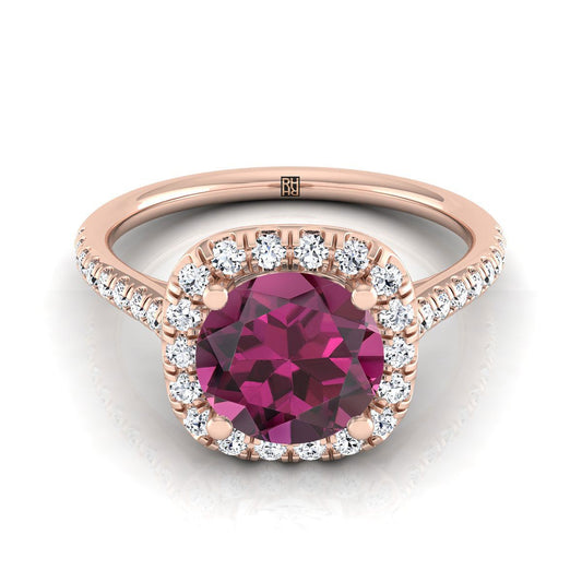14K Rose Gold Round Brilliant Garnet Simple Prong Set Halo Engagement Ring -1/3ctw