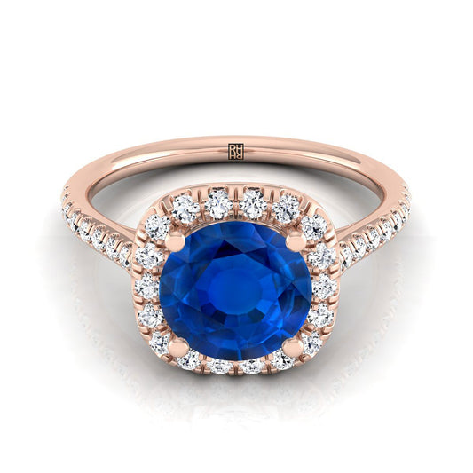 14K Rose Gold Round Brilliant Sapphire Simple Prong Set Halo Engagement Ring -1/3ctw