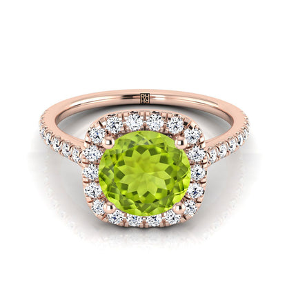 14K Rose Gold Round Brilliant Peridot Halo Diamond Pave Engagement Ring -1/3ctw
