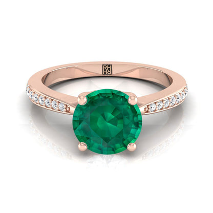 14K Rose Gold Round Brilliant Emerald Tapered Pave Diamond Engagement Ring -1/8ctw