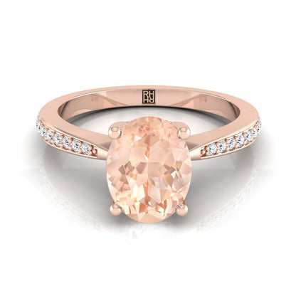 14K Rose Gold Oval Morganite Tapered Pave Diamond Engagement Ring -1/8ctw