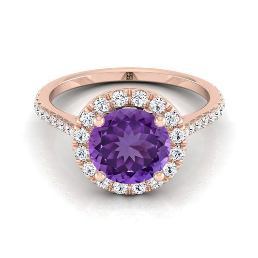 14K Rose Gold Amethyst Amethyst Halo Diamond Pave Engagement Ring -3/8ctw