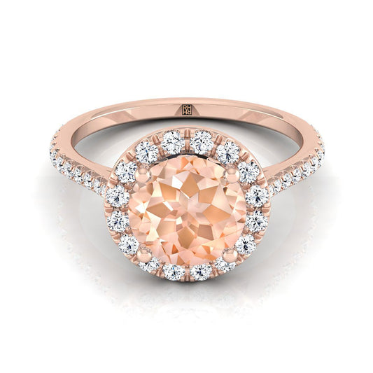 14K Rose Gold Morganite Morganite Halo Diamond Pave Engagement Ring -3/8ctw