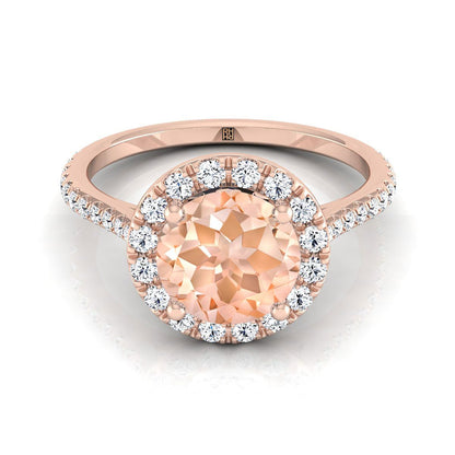 14K Rose Gold Morganite Morganite Halo Diamond Pave Engagement Ring -3/8ctw