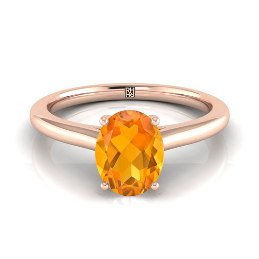 14K Rose Gold Oval Citrine Pinched Comfort Fit Claw Prong Solitaire Engagement Ring