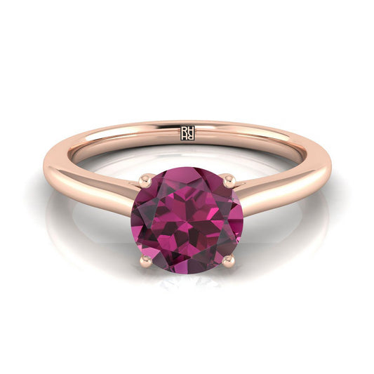 14K Rose Gold Round Brilliant Garnet Pinched Comfort Fit Claw Prong Solitaire Engagement Ring