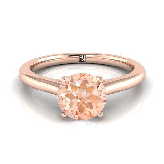 14K Rose Gold Round Brilliant Morganite Pinched Comfort Fit Claw Prong Solitaire Engagement Ring