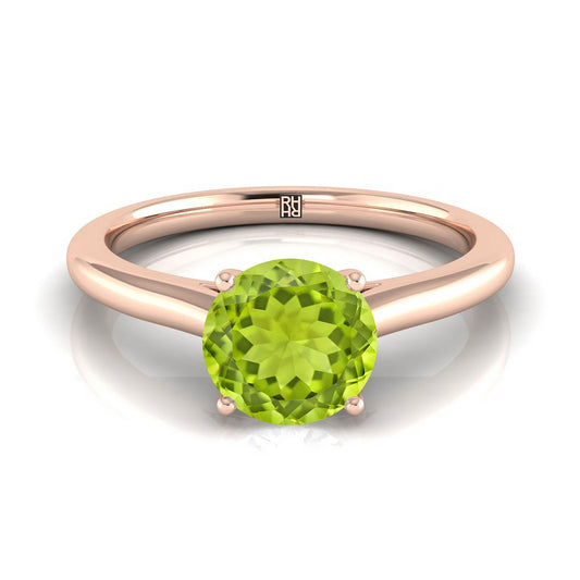 14K Rose Gold Round Brilliant Peridot Pinched Comfort Fit Claw Prong Solitaire Engagement Ring