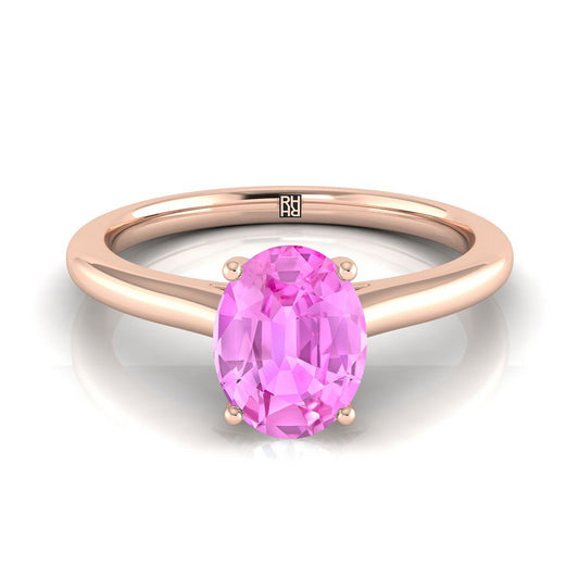 14K Rose Gold Oval Pink Sapphire Pinched Comfort Fit Claw Prong Solitaire Engagement Ring