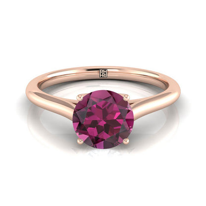 14K Rose Gold Round Brilliant Garnet Cathedral Style Comfort Fit Solitaire Engagement Ring