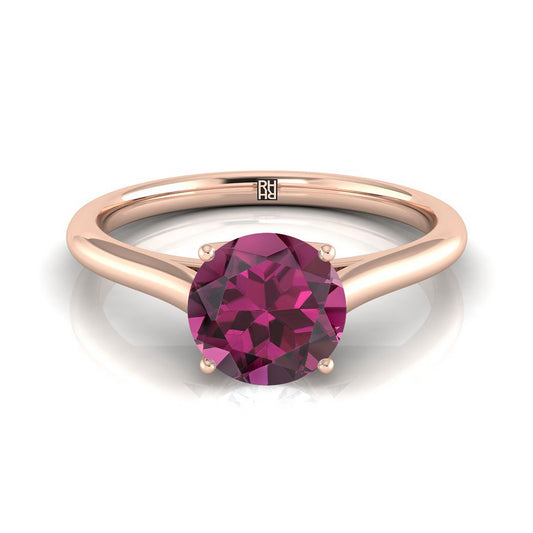 14K Rose Gold Round Brilliant Garnet Cathedral Style Comfort Fit Solitaire Engagement Ring