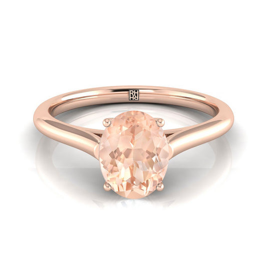 14K Rose Gold Oval Morganite Cathedral Style Comfort Fit Solitaire Engagement Ring