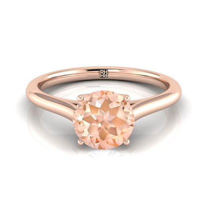 14K Rose Gold Round Brilliant Morganite Cathedral Style Comfort Fit Solitaire Engagement Ring