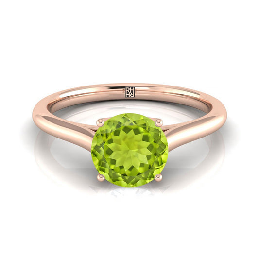 14K Rose Gold Round Brilliant Peridot Cathedral Style Comfort Fit Solitaire Engagement Ring