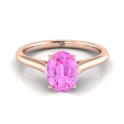 14K Rose Gold Oval Pink Sapphire Cathedral Style Comfort Fit Solitaire Engagement Ring