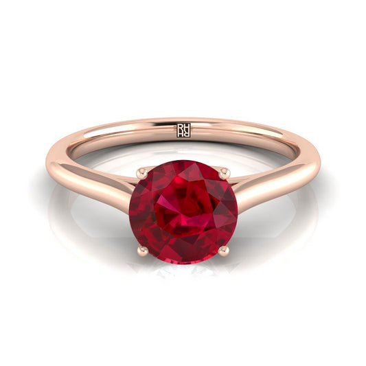 14K Rose Gold Round Brilliant Ruby Cathedral Style Comfort Fit Solitaire Engagement Ring