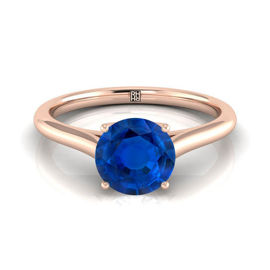 14K Rose Gold Round Brilliant Sapphire Cathedral Style Comfort Fit Solitaire Engagement Ring
