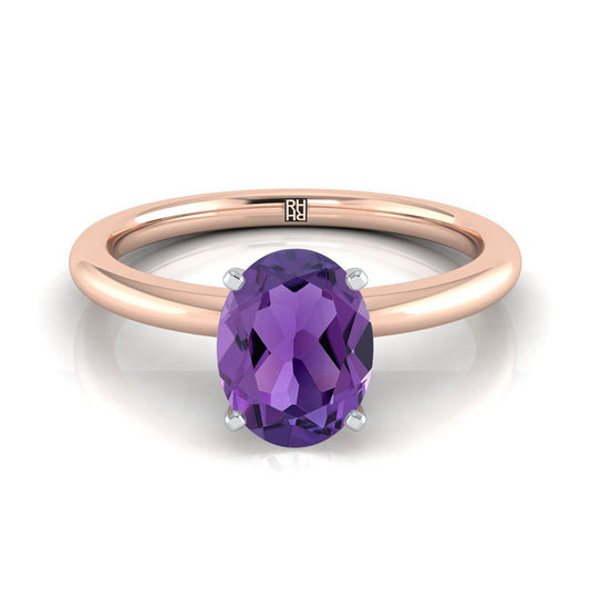 14K Rose Gold Oval Amethyst Round Comfort Fit Claw Prong Solitaire Engagement Ring