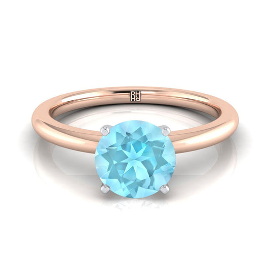 14K Rose Gold Round Brilliant Aquamarine Round Comfort Fit Claw Prong Solitaire Engagement Ring