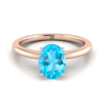 14K Rose Gold Oval Swiss Blue Topaz Round Comfort Fit Claw Prong Solitaire Engagement Ring