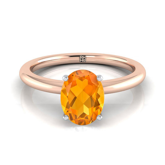 14K Rose Gold Oval Citrine Round Comfort Fit Claw Prong Solitaire Engagement Ring